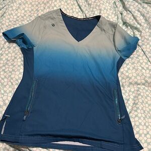 Koi Blue Ombre V-Neck Short Sleeve scrub top and pants